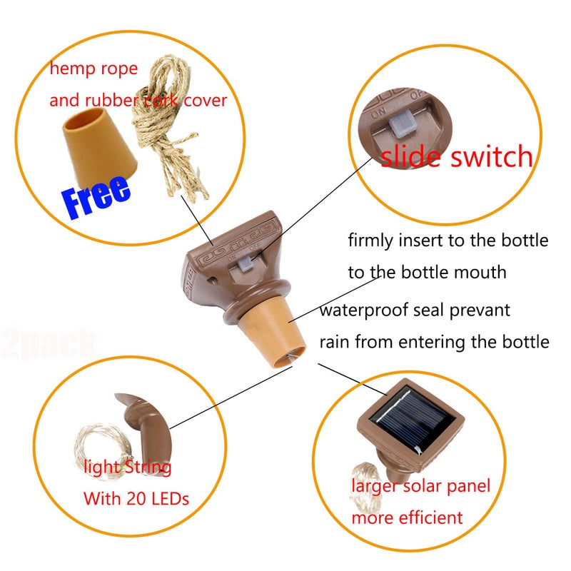 YJFWAL Upgraded 12 Pack Solar Wine Bottle Lights, 20 LEDs Waterproof Copper Light, Bottle Light Fairy Cork String Lights for Yard Patio Decor, DIY Birthday Gift for Mom Grandma Girlfriend(Cool White) - Image 2